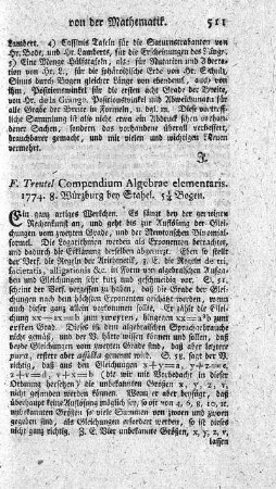 Compendium algebrae elementaris.