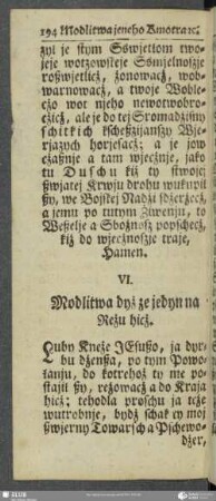 VI. Modlitwa dyż ze jedyn na Reżu hicż