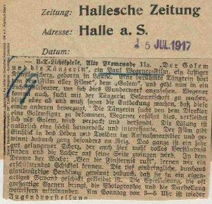 Kritik aus Hallesche Zeitung (05.07.1917).
