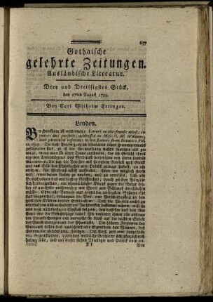 Drey und Dreissigstes Stück, den 17ten August 1793.