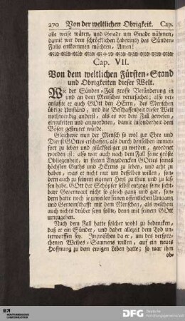 Cap. VII. Von dem weltlichen Fürsten-Stand und Obrigkeiten dieser Welt.