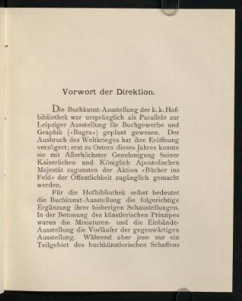 V-VIII, Vorwort der Direktion
