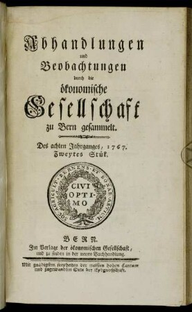 Des achten Jahrganges, 1767. Zweytes Stük