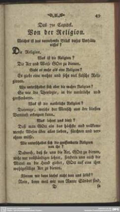 Das 7te Capitel. Von der Religion