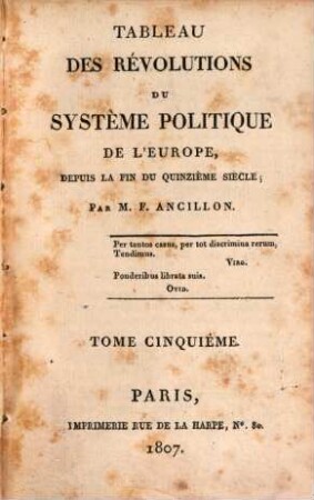 Tableau des révolutions du système politique de l'Europe : depuis la fin du quinzième siècle, 5