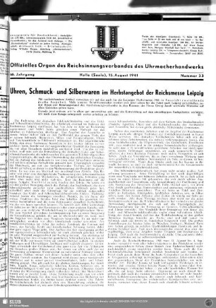Uhren, Schmuck und Silberwaren im Herbstangebot der Reichsmesse Leipzig