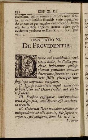 Disputatio XI. De Providentia