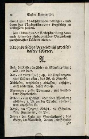 12-41, Alphabetisches Verzeichniß zweifelhafter Wörter.