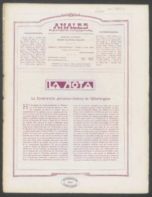 La nota : La Conferencia peruano-chilena de Wáshington