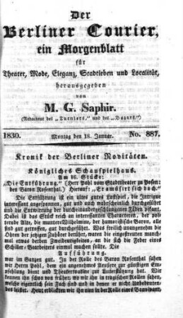 No. 887, Montag den 18. Januar 1830