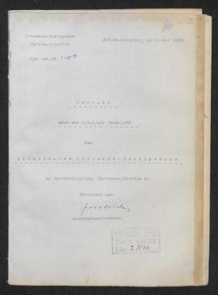 1932/33: Bericht über das Schuljahr ... des Städtischen Bismarck-Oberlyzeums zu Berlin-Steglitz - 1932/33