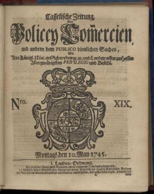 Nro. XIX, Montags, den 10. May 1745