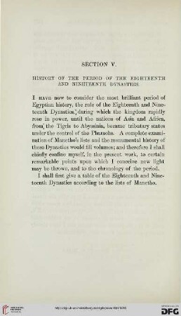 Section V: History of the Period of the Eighteenth and Nineteenth Dynasties