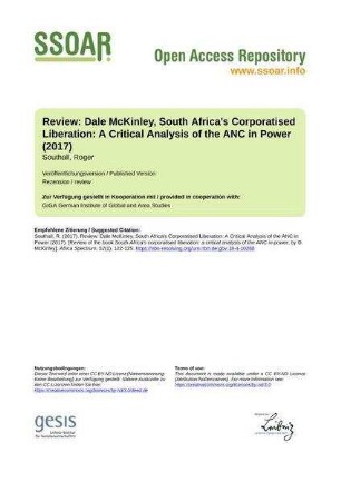 Review: Dale McKinley, South Africa's Corporatised Liberation: A Critical Analysis of the ANC in Power (2017)