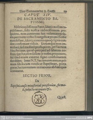 Caput XIV. De Sacramento Baptismi