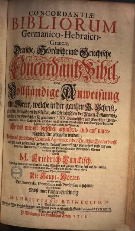 Concordantiae Bibliorum Germanico-Hebraico-Graecae. 1
