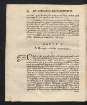 Caput V. De Horologiis quibusdam extraordinariis.