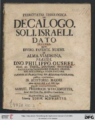Band 2: Exercitatio. Theologica. De. Decalogo. Soli. Israeli. Dato. ...