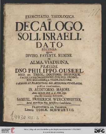 Band 2: Exercitatio. Theologica. De. Decalogo. Soli. Israeli. Dato. ...