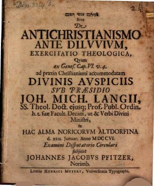 Mē-ʿôlām anšê haš-šēm sive de antichristianismo ante diluvium exercitatio theologica