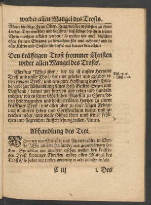 Abhandlung des Text. Vom Ersten. [Des Trostes Abgang/]