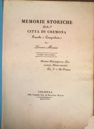 Memorie storiche della citta die Cremona, 2