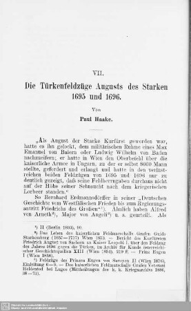 VII. Die Türkenfeldzüge Augusts des Starken 1695 und 1696