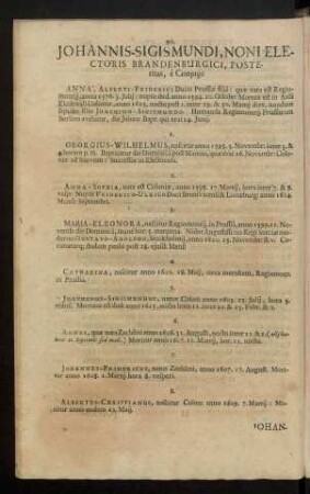 Johannis-Sigismundi, Noni Electoris Brandenburgici, Posteritas, e Coniuge