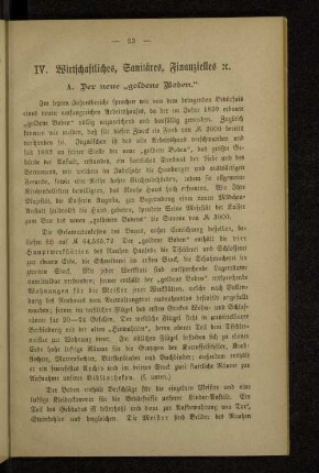 IV. Wirtschaftliches, Sanitäres, Finanzielles