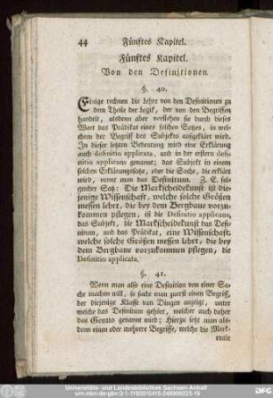 Fünftes Kapitel. Von den Definitionen.