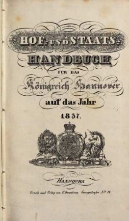 Hof- und Staatshandbuch für das Königreich Hannover. 1837