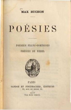 Poésies : poésies franc-comtoises : poésies de Hébel