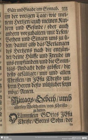 Mittags-Gebeth am Sonnabend