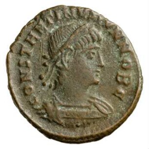 Münze, Follis, Aes 4, 336 - 337 n. Chr.