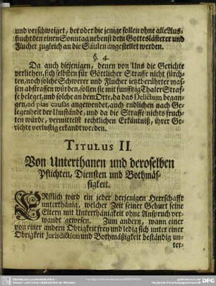 Titulus II. Von Unterthanen und deroselben Pflichten, Diensten und Bothmässigkeit