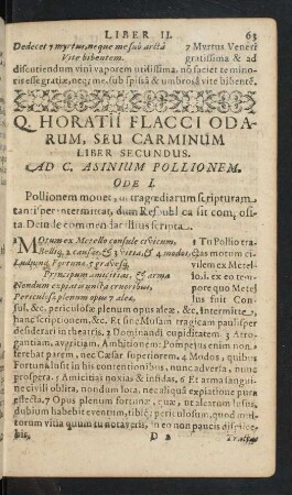 Q. Horatii Flacci Odarum, Seu Carminum Liber Secundus.