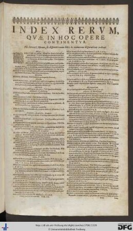 Index Rerum in Hoc Opere Continentur.