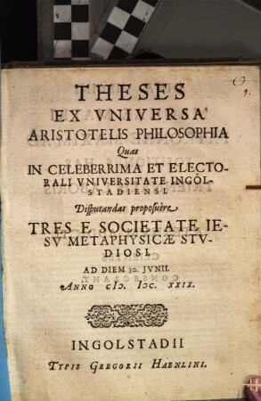 Theses Ex Vniversa Aristotelis Philosophia