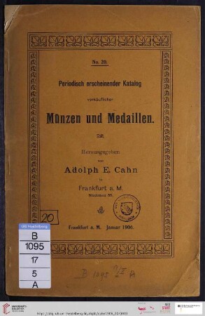 Nr. 20: Periodisch erscheinender Katalog verkäuflicher Münzen und Medaillen: Mittelalter und Neuzeit