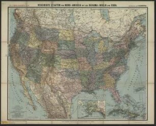 Karte von den USA mit Bahamas und Kuba, 1:6 000 000, Druck, 1914