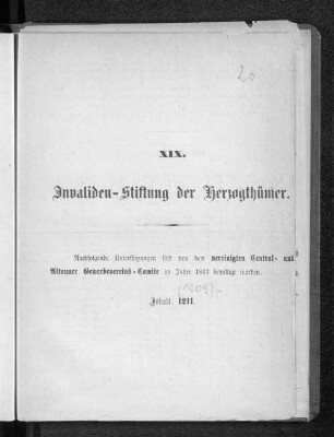 XIX. Invaliden-Stiftung der Herzogthümer.