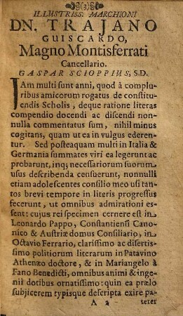 Gasparis Scioppii Comitis a Claravalle Consultationes De Scholarum Et Studiorum Ratione, Deque Prudentiae & Eloquentiae parandae modis