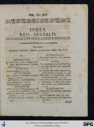 Index Reo-Verbalis Primarum Linearum Logicae Juridicae.