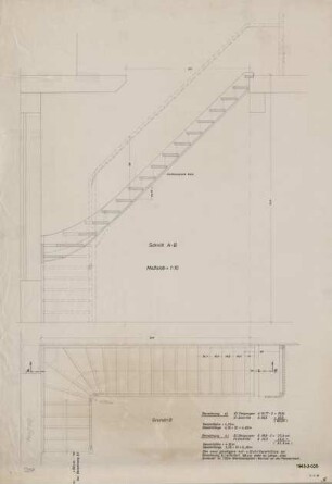 Grundriss und Schnittzeichnung einer Treppe