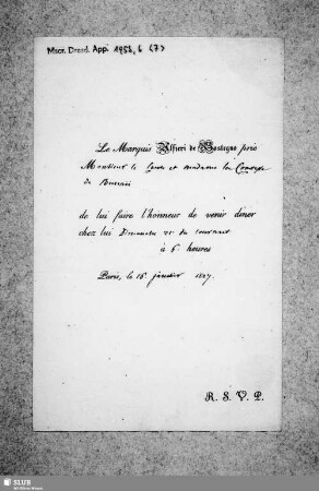Nr. 7: Von Marquis Alfieri di Sostegno - dat. Paris, 16.01.1827.
