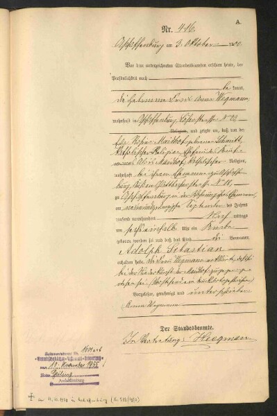 Standesamtsbuch der Stadt Aschaffenburg: Geburten 365/1900 - 184/1901