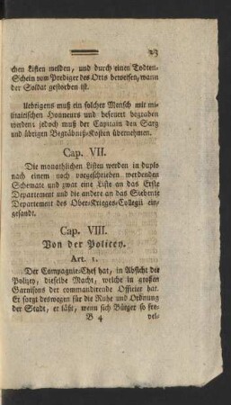 Cap. VIII. Von der Policey.