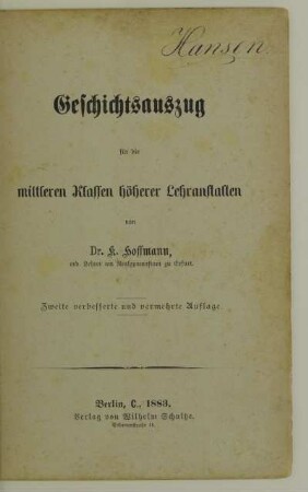 Geschichtsauszug für die mittleren Klassen höherer Lehranstalten
