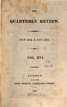 The quarterly review. 16 = No. 31 - 32. 1816/17 (1817)