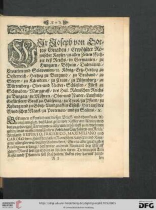 [Wir Joseph von Gottes Gnaden…]